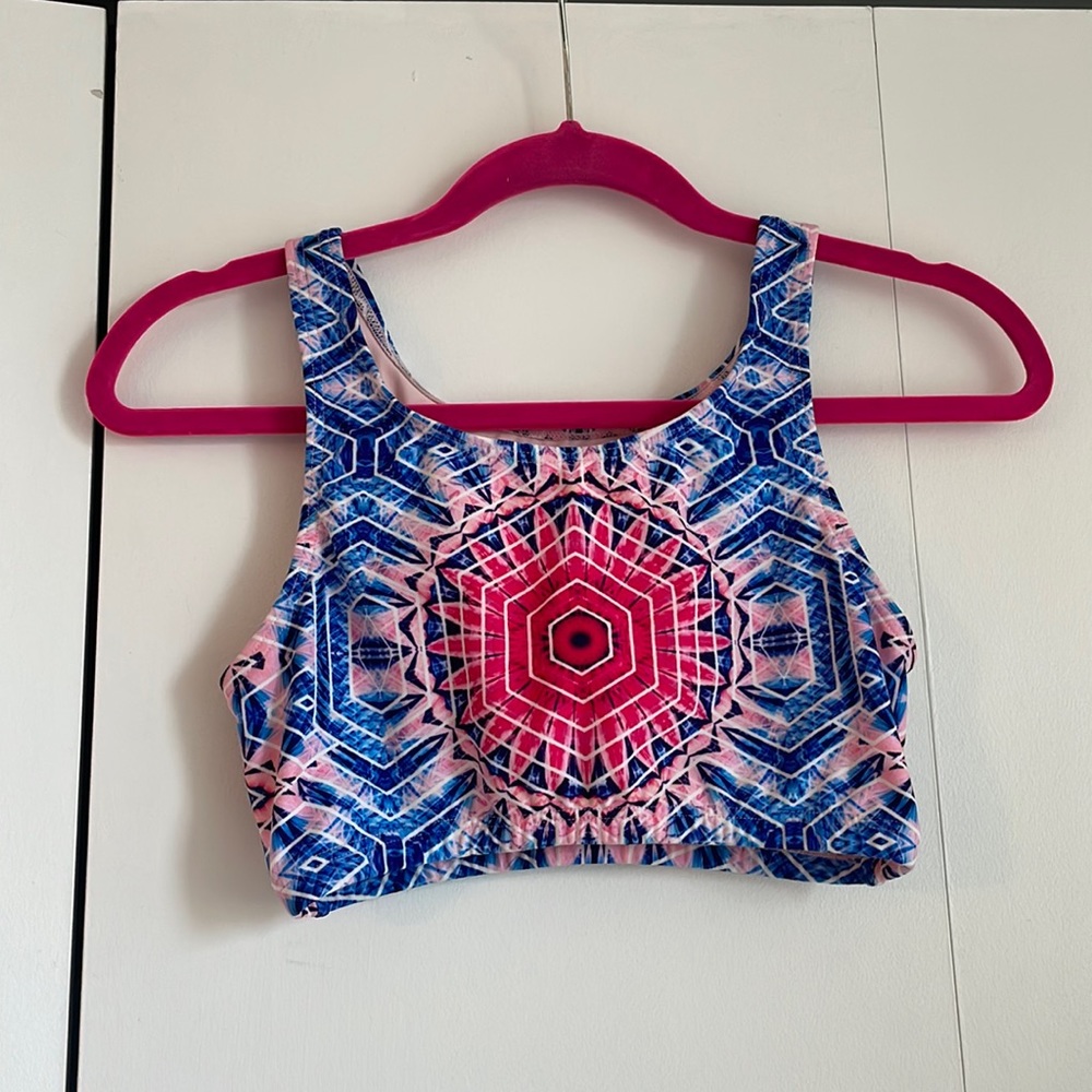 Yoga Bra Top Tie Dye Geometric design hot pink / blue